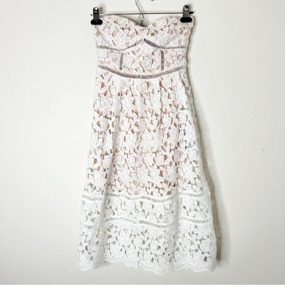 LULUS Pinnacle of Prestige Ivory Lace Midi Dress Strapless White Bridal Size XS - Picture 2 of 16